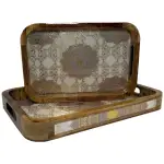Premium 2 PC Wooden Serving Tray Set with Handles, Handmade Rectangular Serving Tray with Traditional Art - Image 15