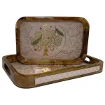 Premium 2 PC Wooden Serving Tray Set with Handles, Handmade Rectangular Serving Tray with Traditional Art - Image 18