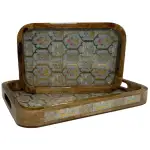 Premium 2 PC Wooden Serving Tray Set with Handles, Handmade Rectangular Serving Tray with Traditional Art - Image 21