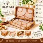 Premium 2 PC Wooden Serving Tray Set with Handles, Handmade Rectangular Serving Tray with Traditional Art - Image 2