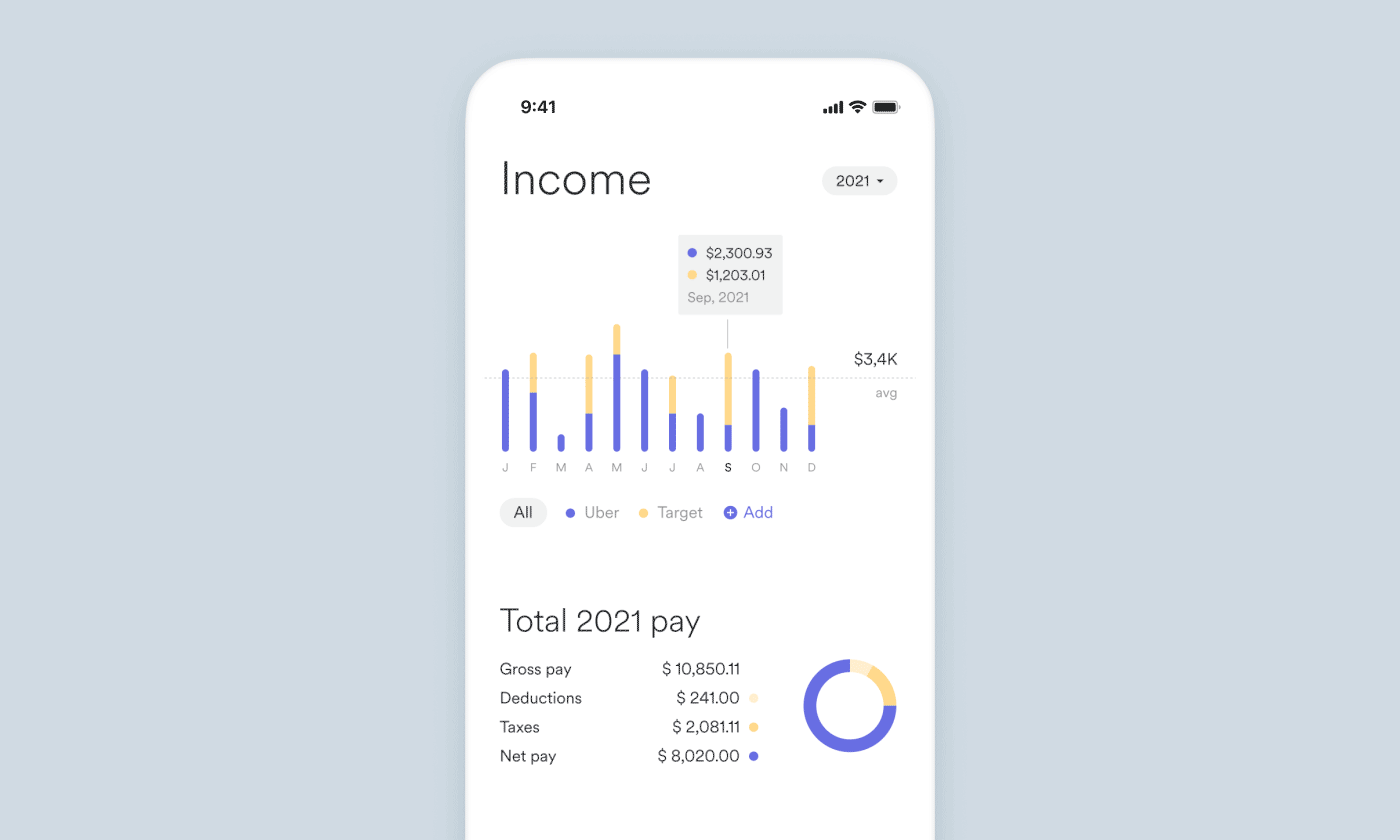 GIF showing Bank App being used to track a user's income.