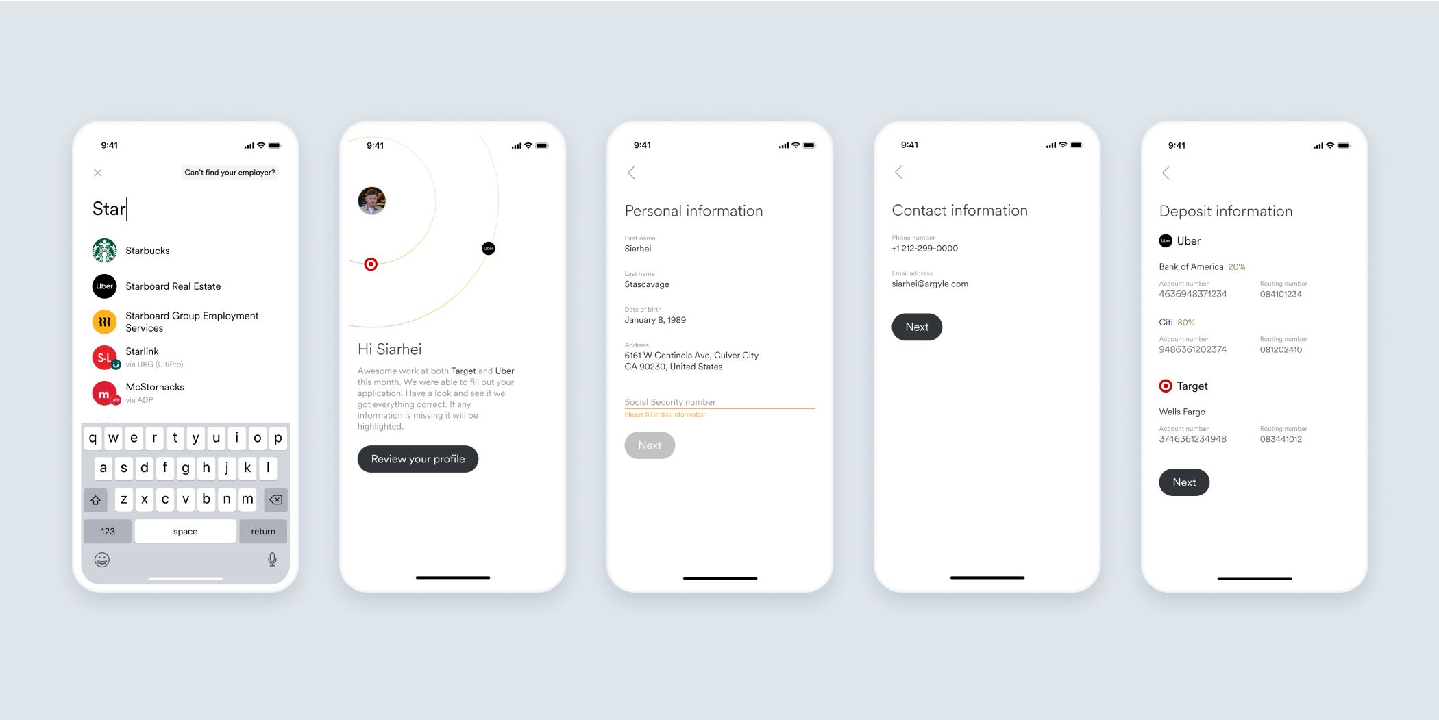 Image showing how the user's kyc details are delivered after an Argyle payroll account connection.