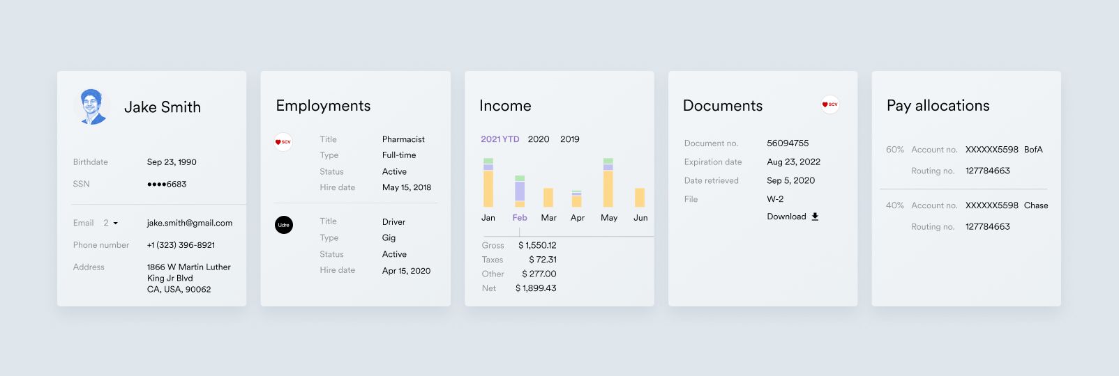 Argyle's data sets include identity, employment, income, payroll documents, and paycheck allocation information.