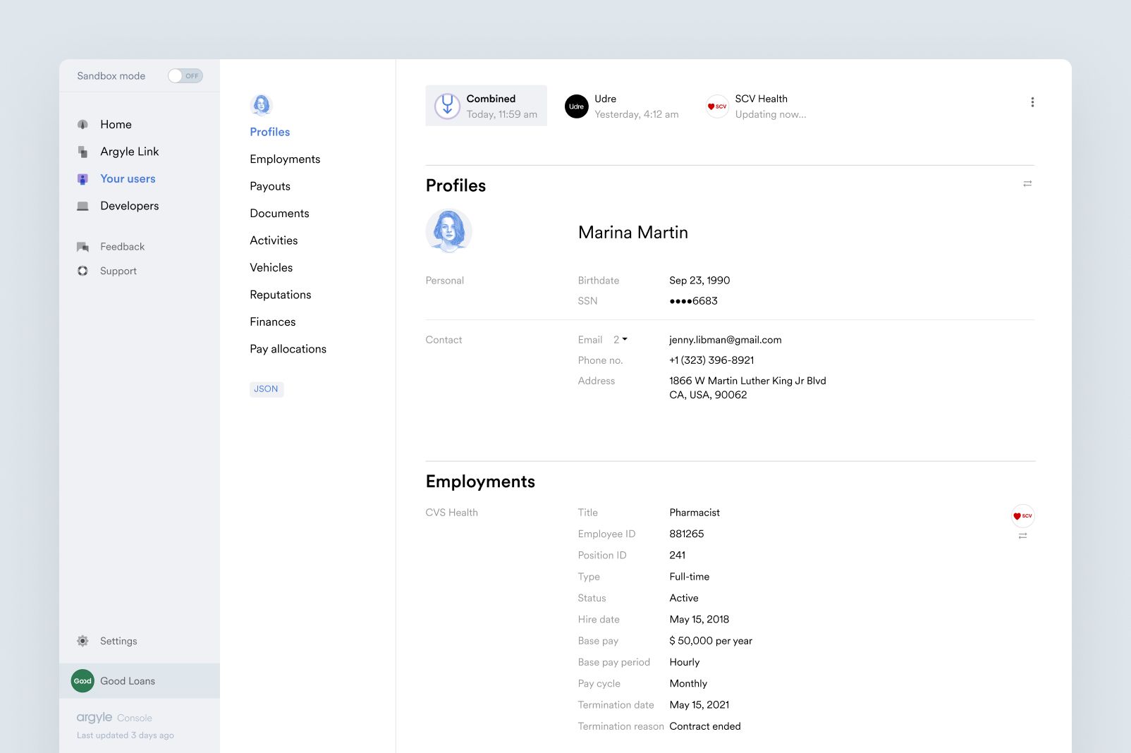 You can view data retrieved from connected payroll accounts online via Argyle Console.