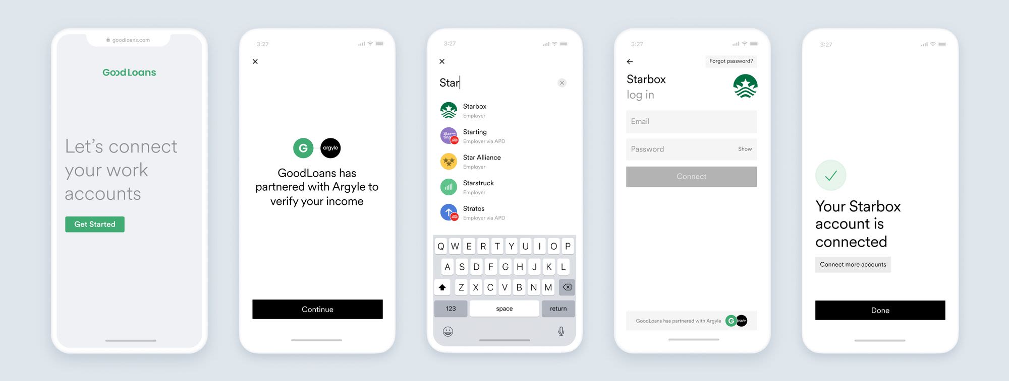 The payroll connection process occurs within the Argyle Link application interface for users.