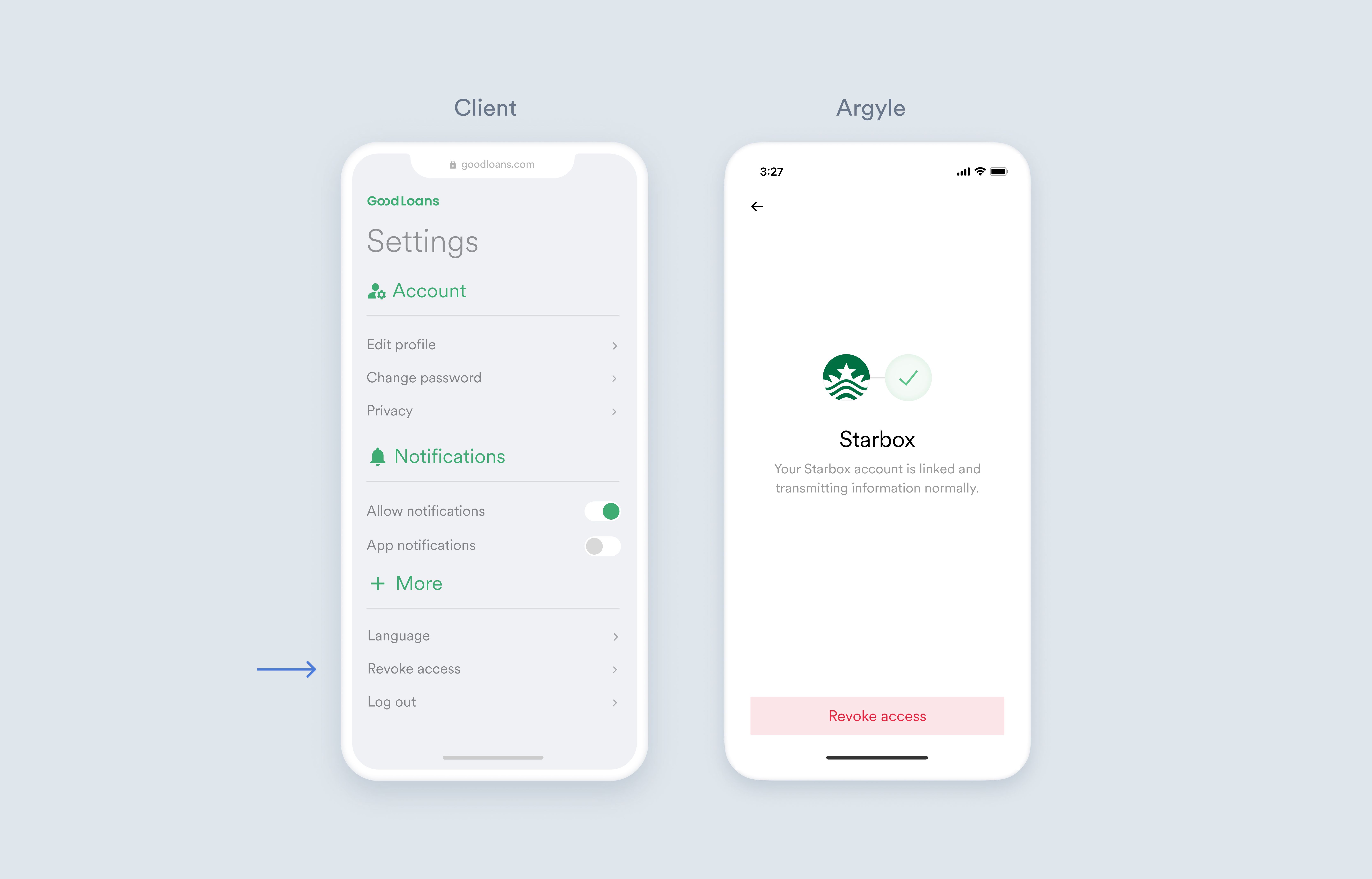 How the user can revoke access to a connected payroll account in Argyle Link.