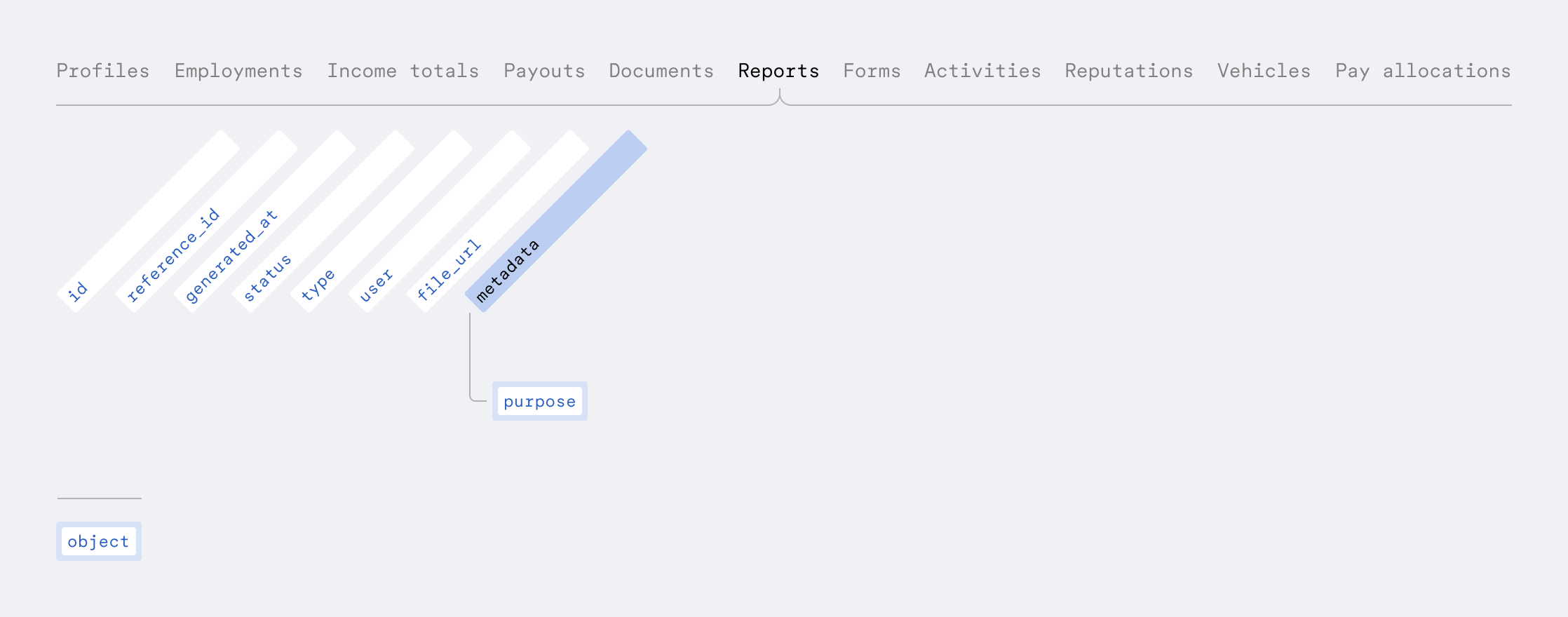 High level structure of the reports object.