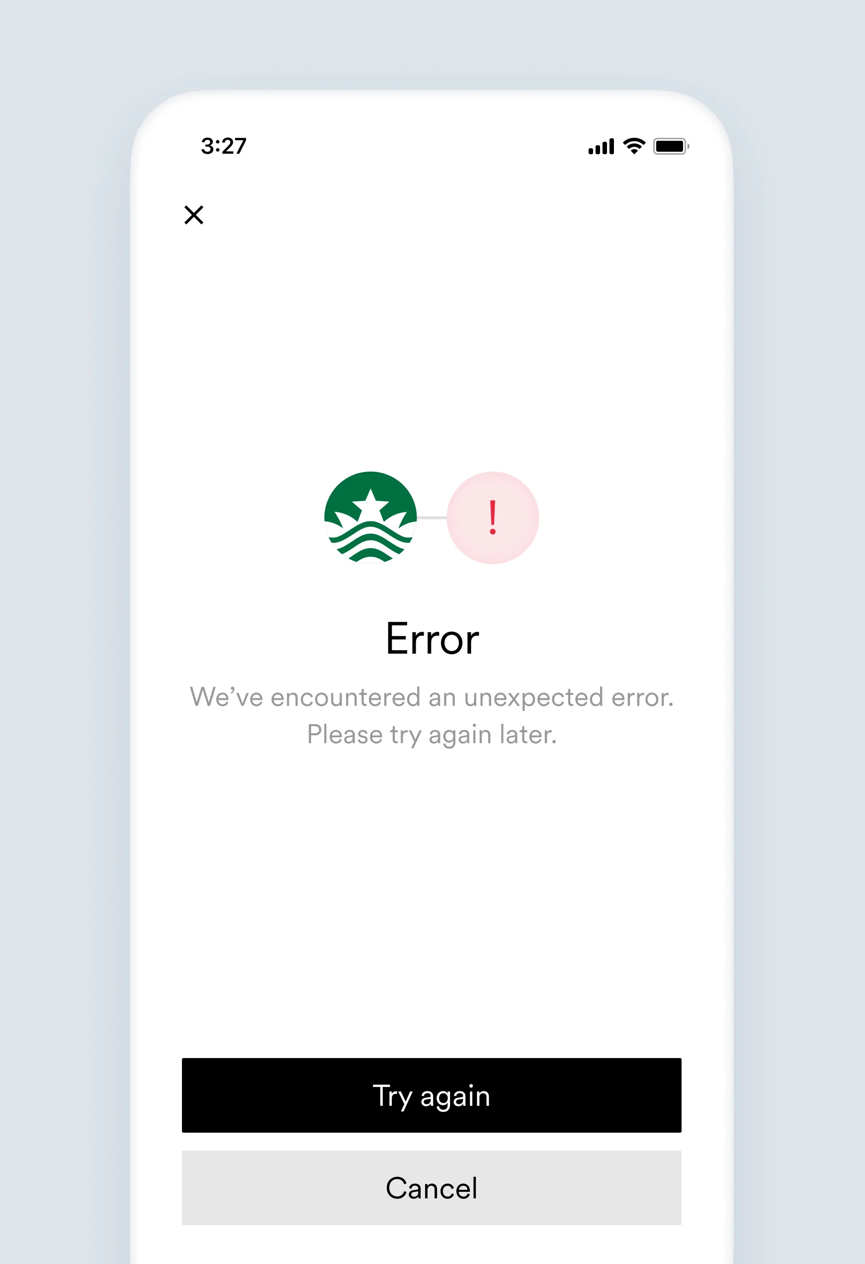 The system_error account connection error screen.