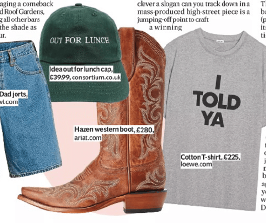 Page of a Evening Standard article featuring Ariat cowboy boots.