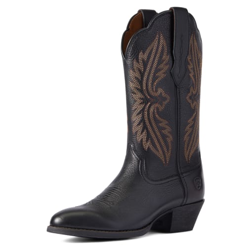 Wide Calf Black Leather Western Boots with Custom Stitching