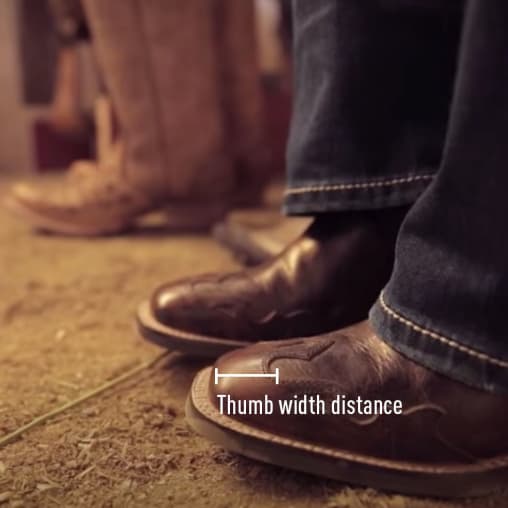 cowboy boot with thumb width distance