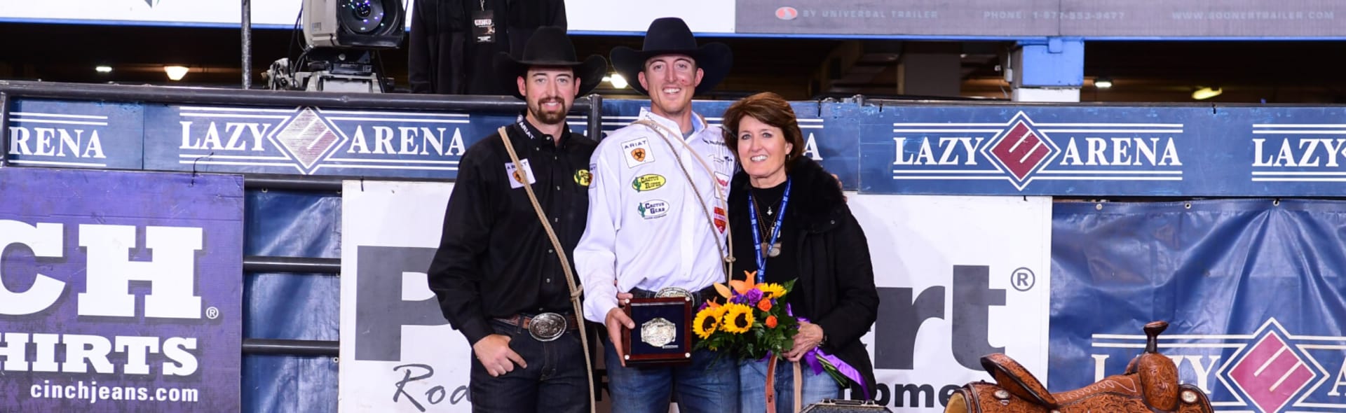 Kendra hugging her son, Taylor Santos after winning the Timed Event Championship in 2020