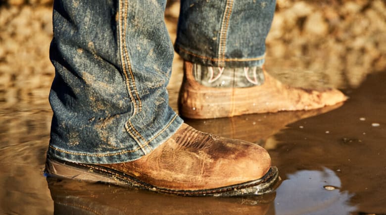 waterproof cowboy work boots in water