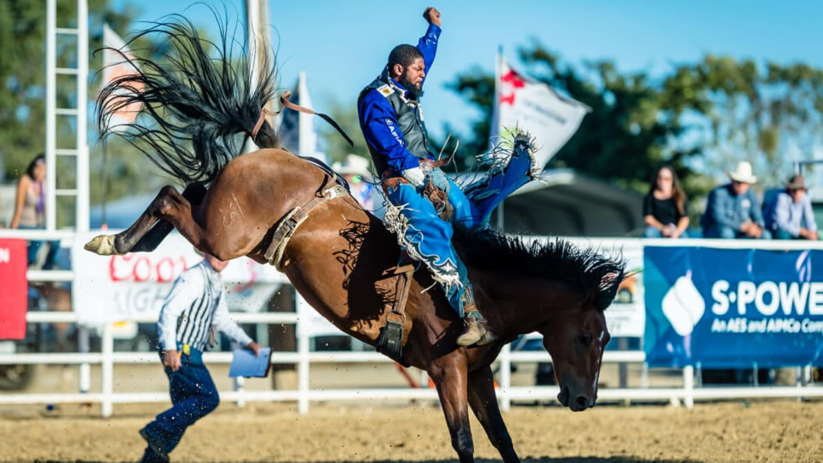 man riding rodeo horse