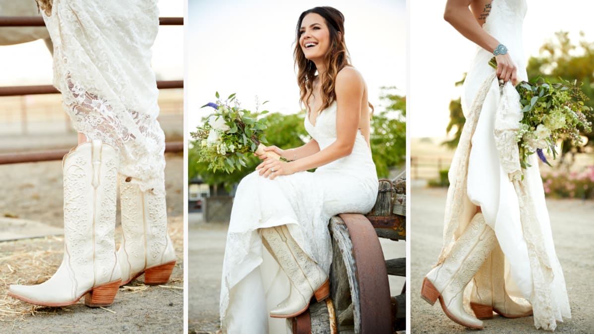 Tea Length Wedding Dresses with Cowboy Boots