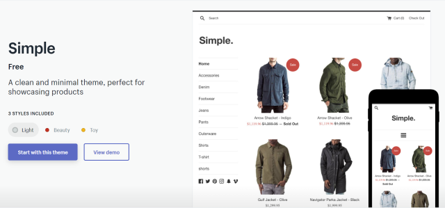 Shopify Simple theme example image