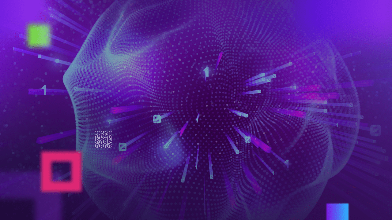 glowing AI brain and binary code illustration