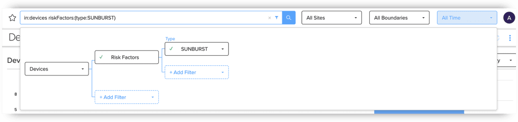 Example of Armis ASQ Query to find SUNBURST