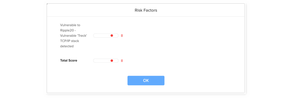 Example of the risk score of a device vulnerable to Ripple20