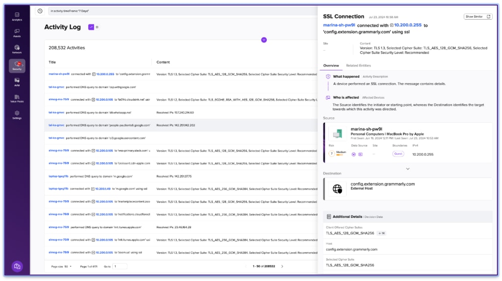 Activity Log Side Panel