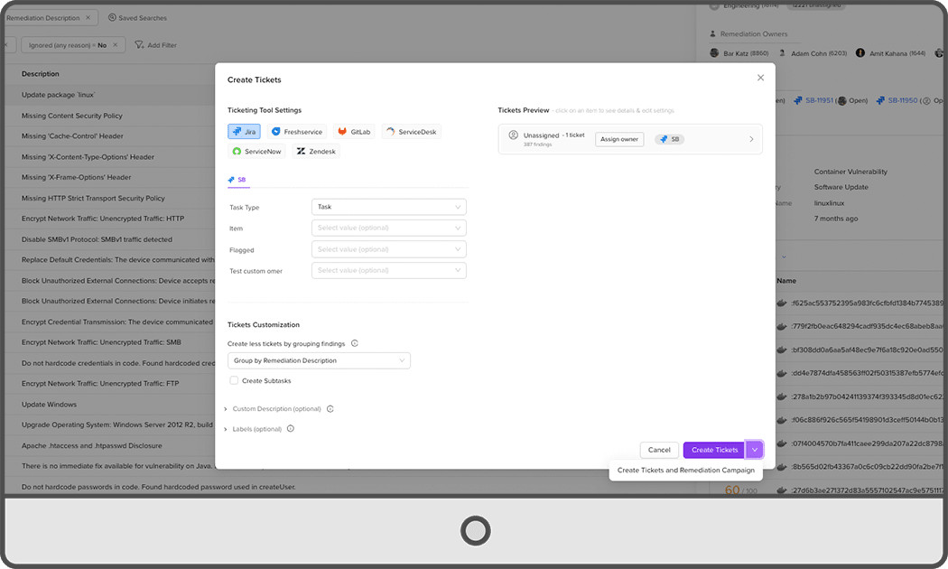 Vipr Ticket Machine Predictively Assign Ownership. Remediate Vulnerabilities & Risk | Armis