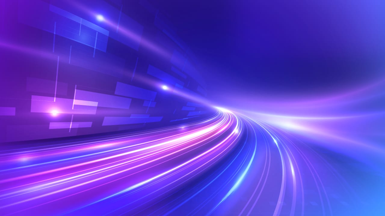 Abstract futuristic digital technology background vector illustration featuring glowing light trails and dynamic data flow