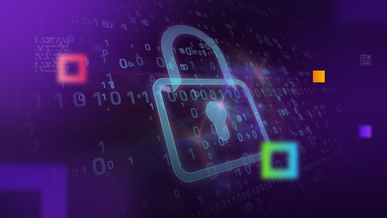 Cyber security concept. padlock icon on digital background in 3d perspective