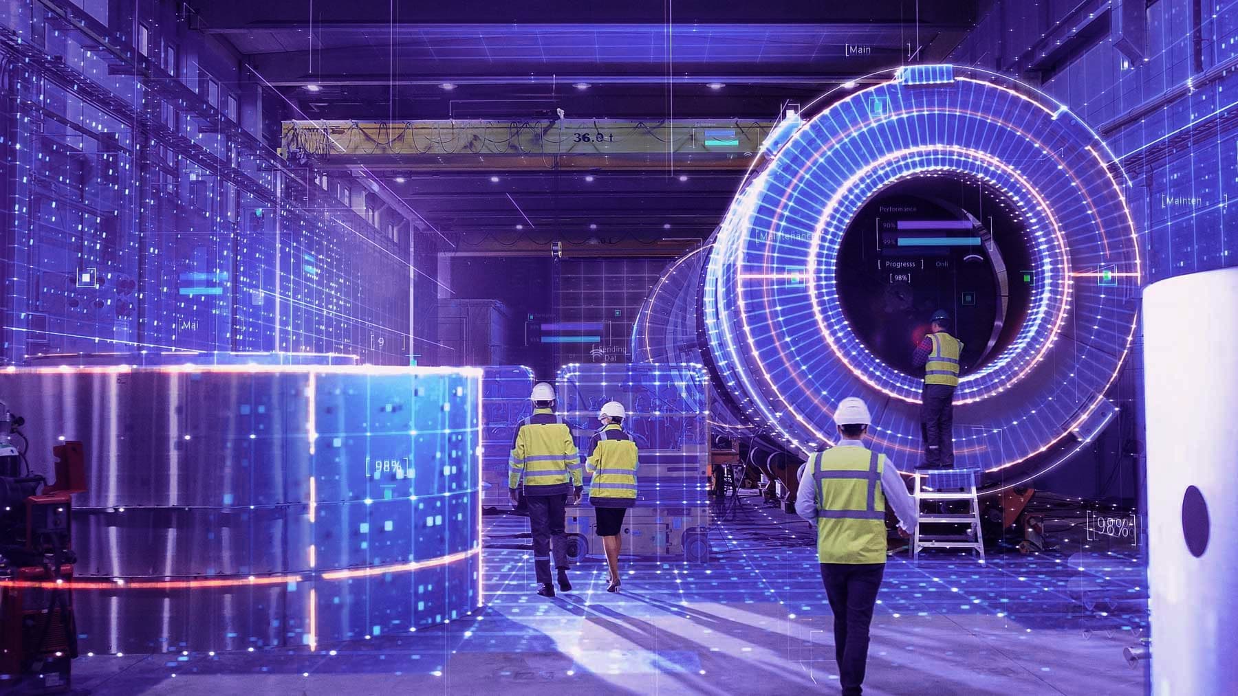 Engineers walking in digitized factory