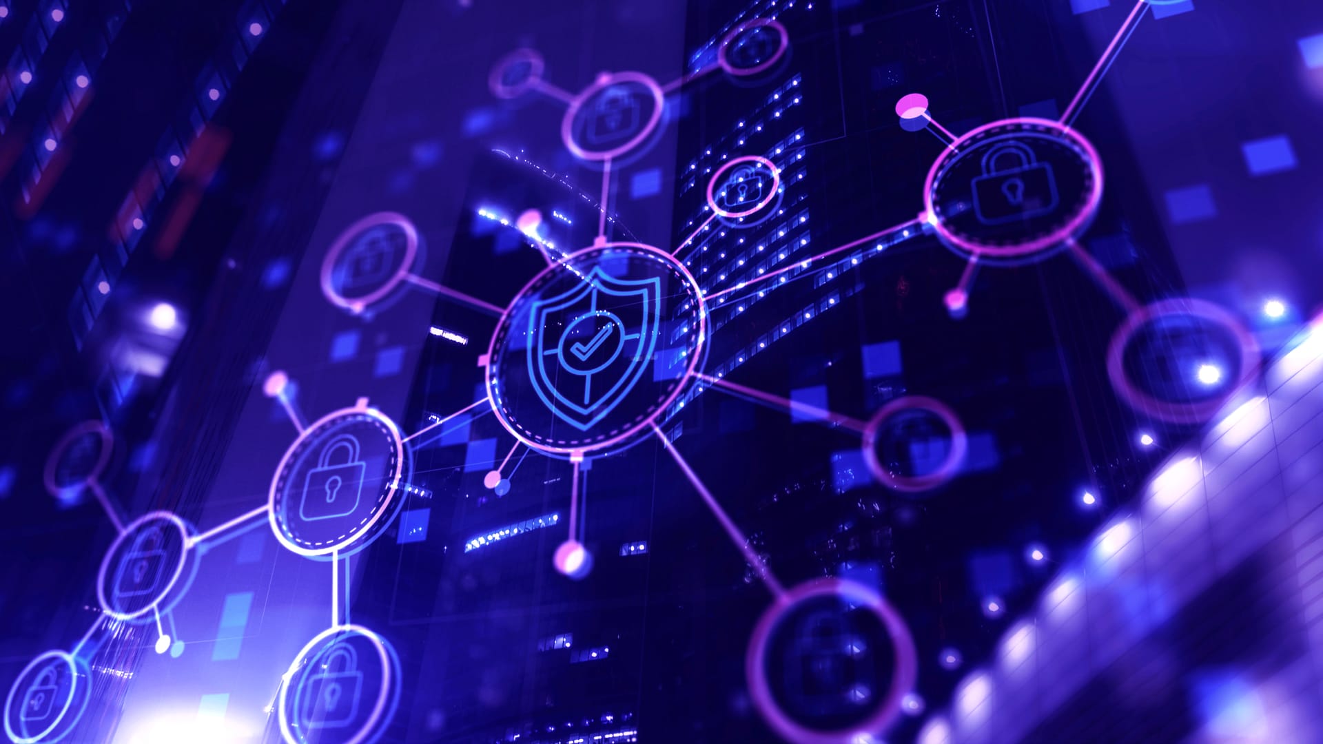 Cyber Security Data Protection Concept on City Background