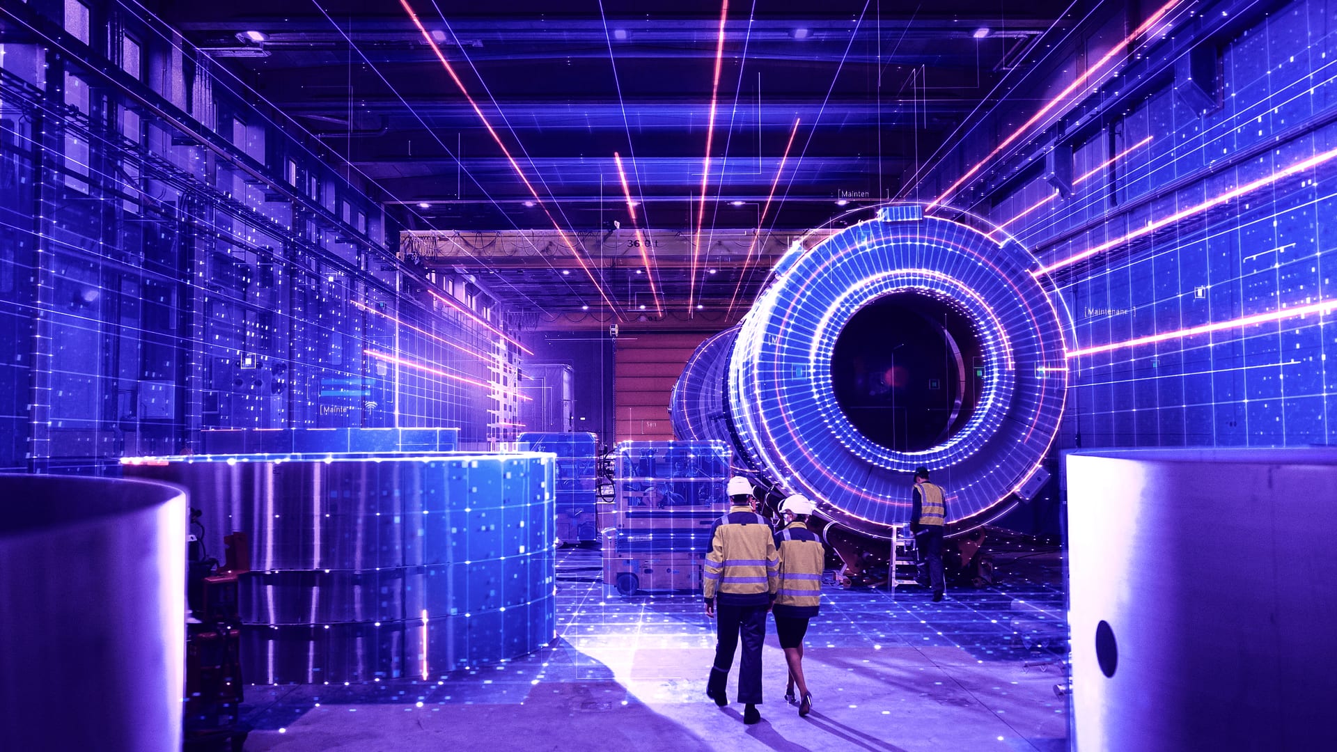 Engineers walking in digitized factory