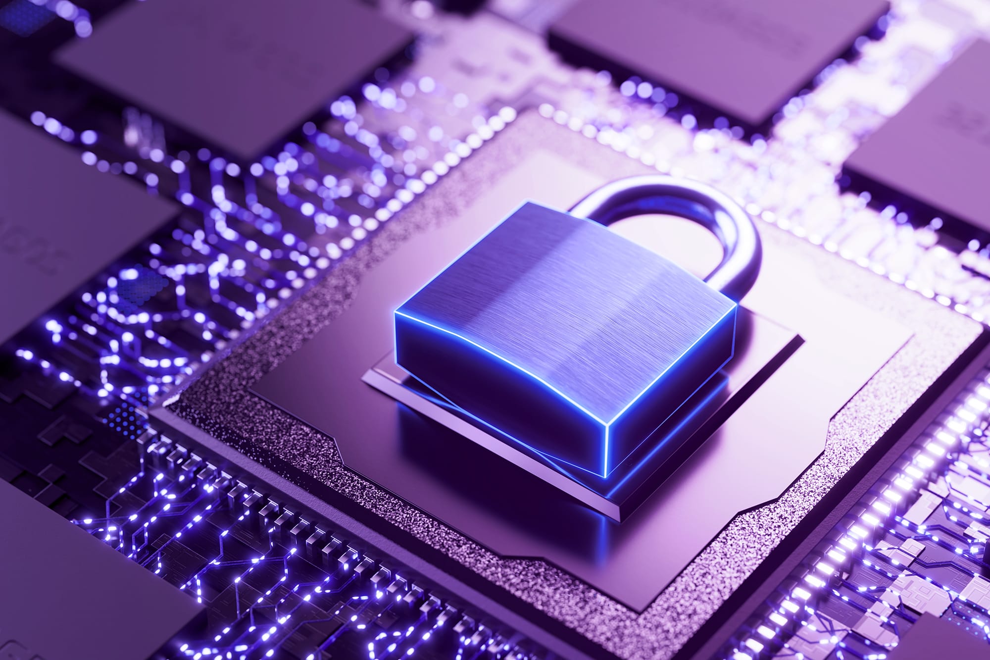 locked padlock on a cpu chip