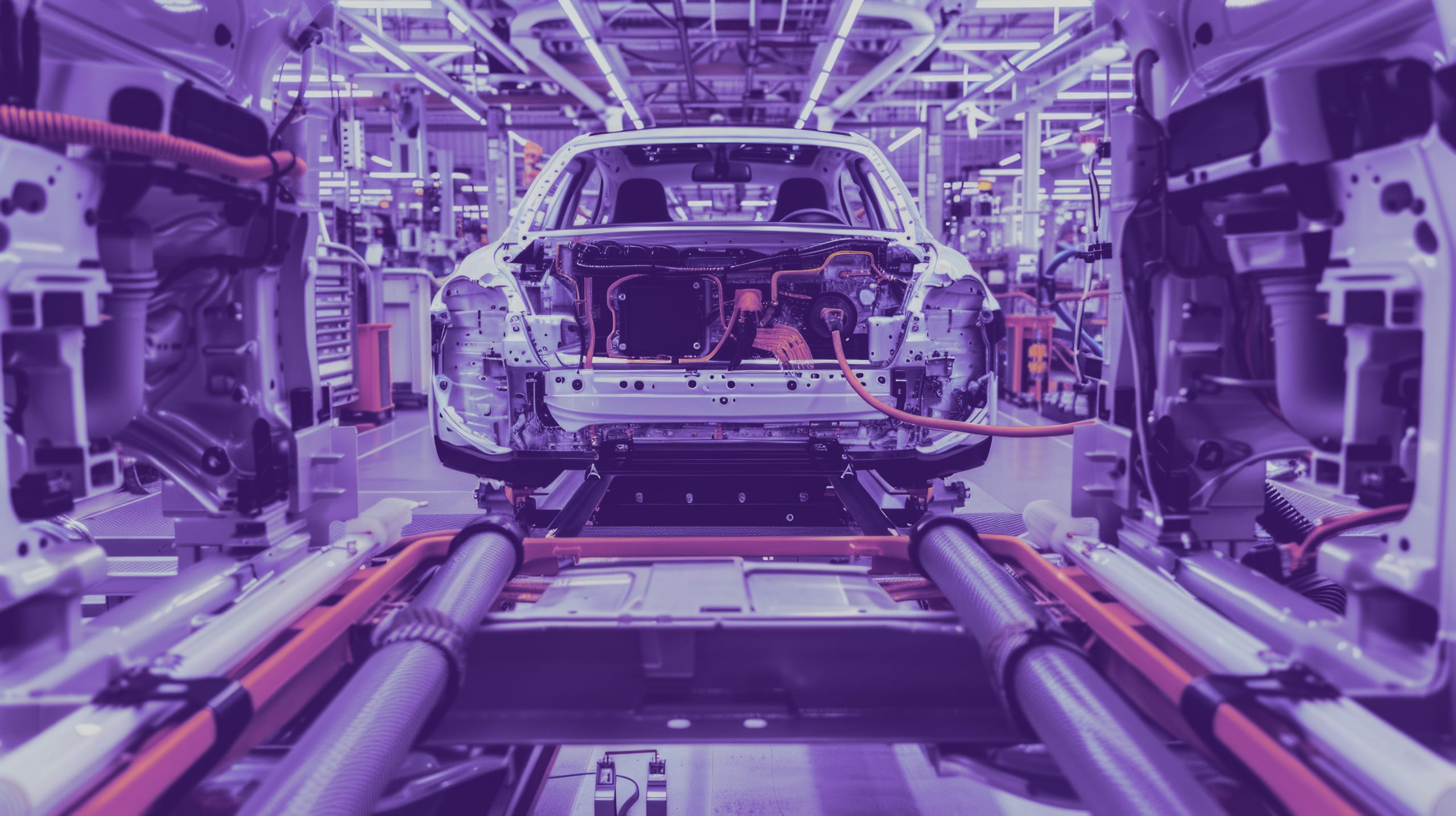 battery pack in electric car on assembly line