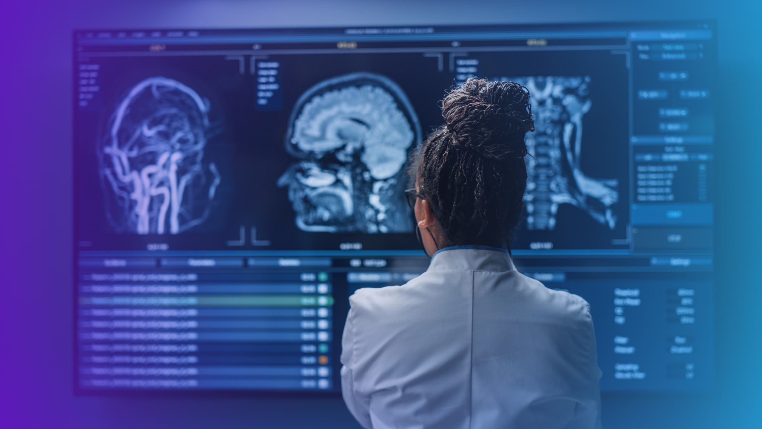 doctor analyzing brain scan mri images on a screen