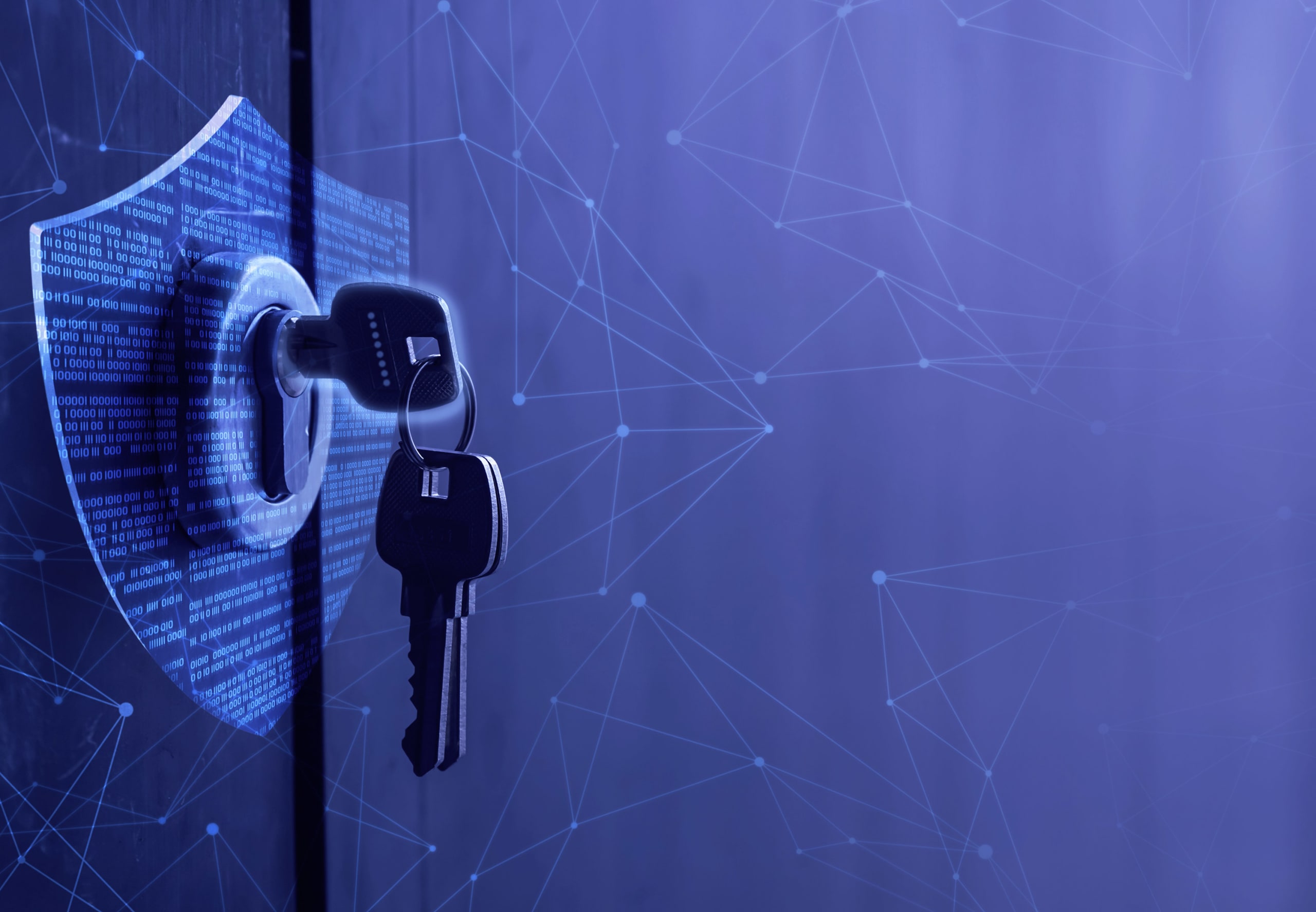 key in door lock with security shield overlay