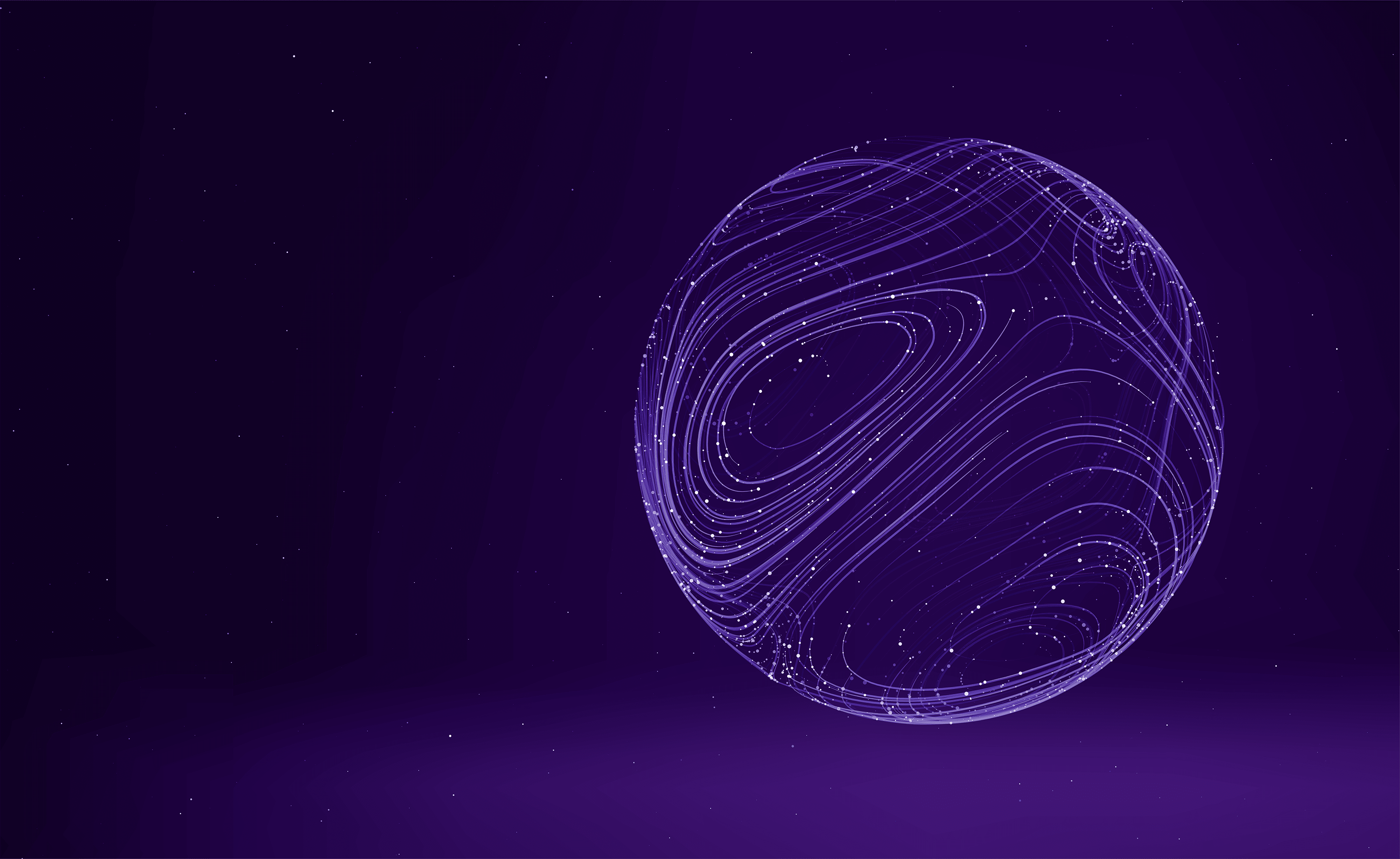 swirling light beams form globe outline