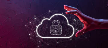 lock in cloud with hand holding
