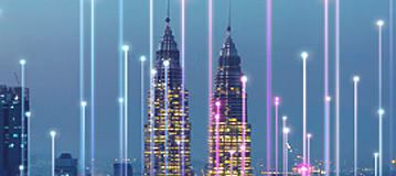 City with light flares