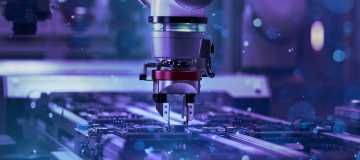 advanced high precision robot arm inside electronics factory