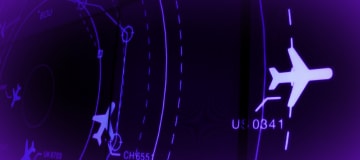 simulation screen showing various flights on radar screen