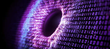 iris of eye with colorful binary code overlay