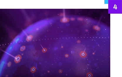 earth with hexagon spots and spikes of light with number 4