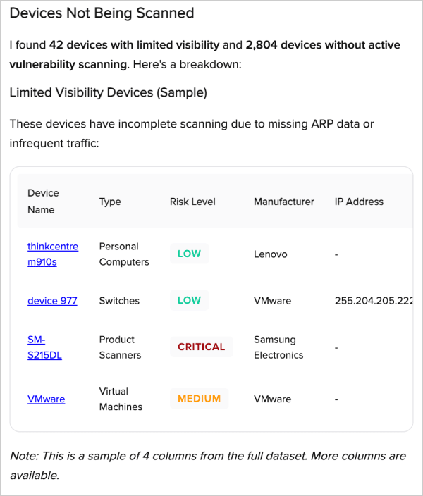 Armis Centrix™ MCP Sever screenshot - gap analysis
