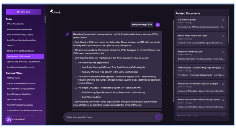 Armis Centrix™ Insights - AI Assistant - Intuitive Responses screenshot