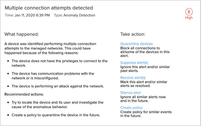 Armis multiple connection attempts detected alert