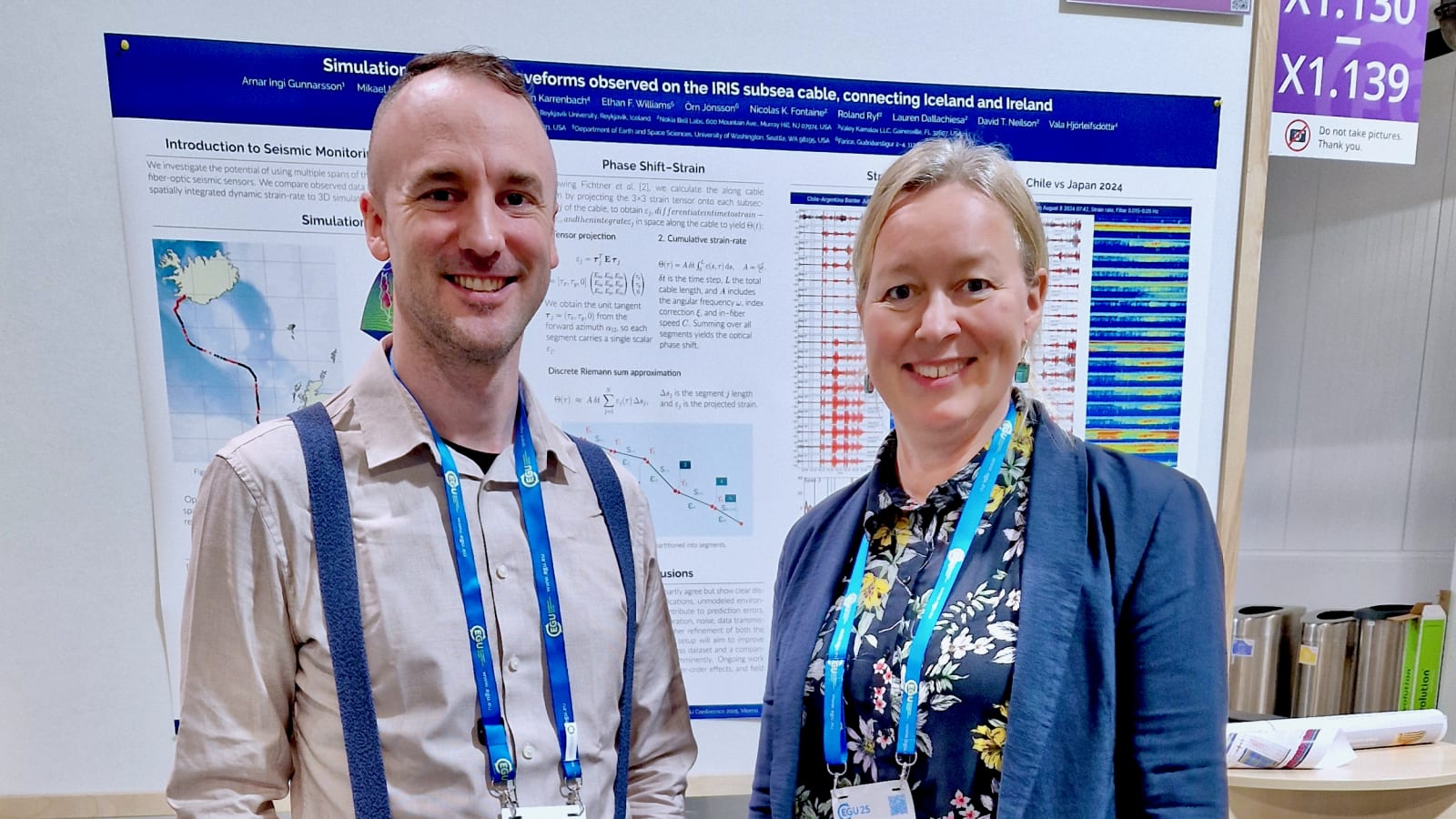 Arnar Ingi Gunnarsson with the subsea-cable research poster at EGU 2025