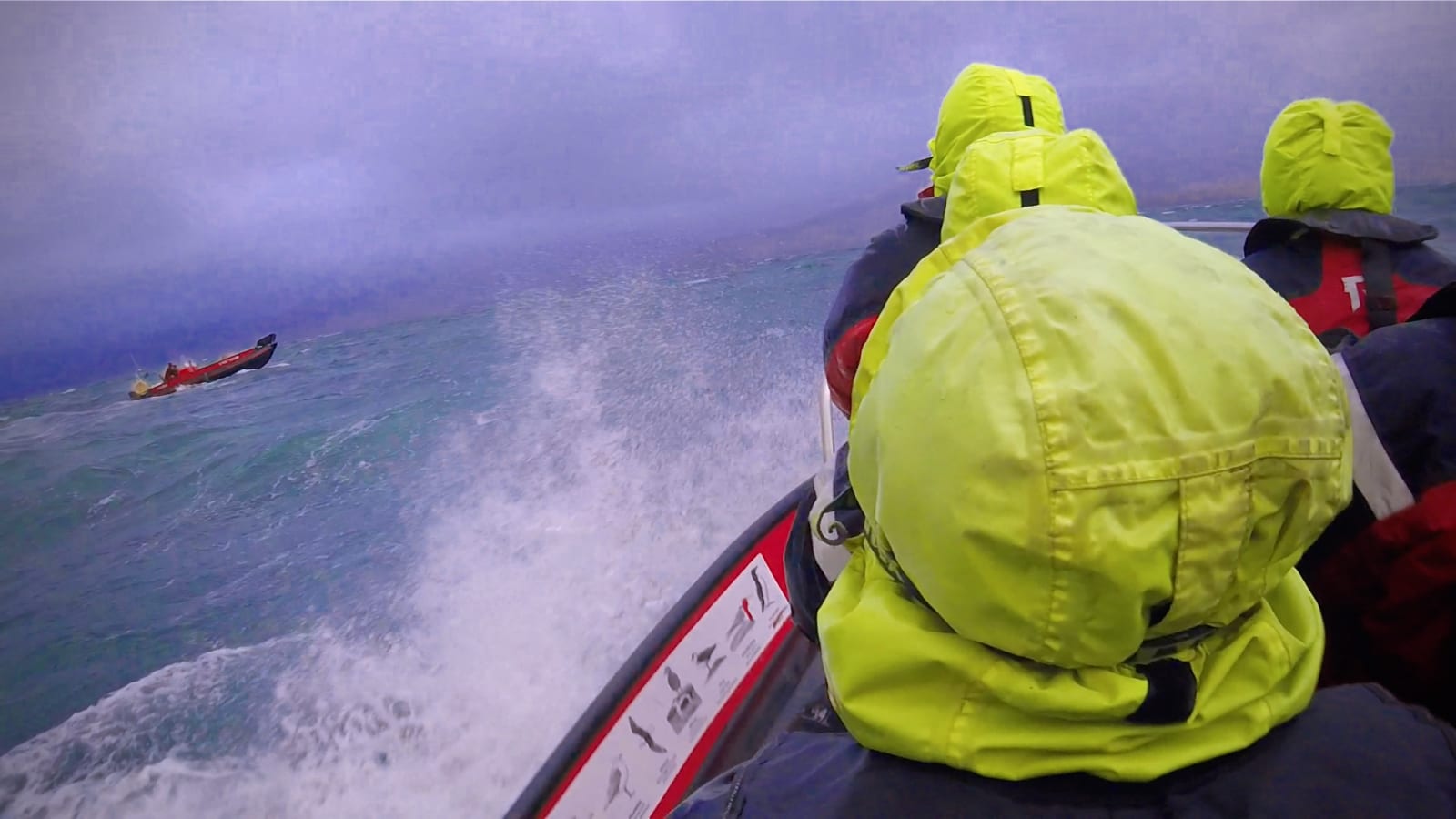 Svalbard expedition team travelling by boat on coastal water