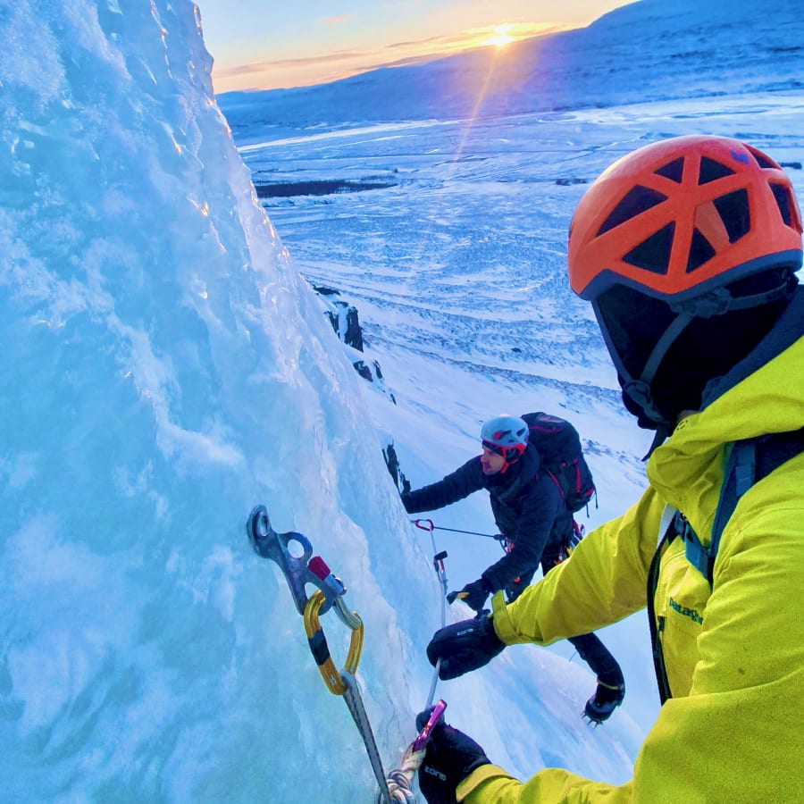 Arnar Ingi climbing in mountain terrain