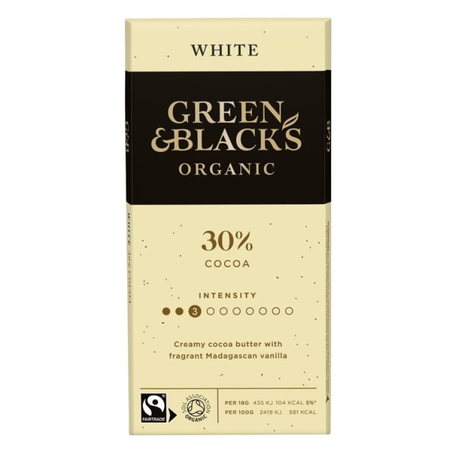 Hvit sjokolade, med vanilje, økologisk og Fairtrade 100g