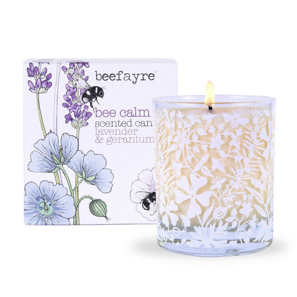 Bee Calm, lavendel og geranium, duftlys av planteoljer 300g