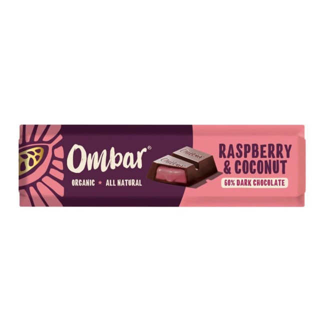 Ombar kremet fyll Bringebær og kokos sjokolade øko 35g